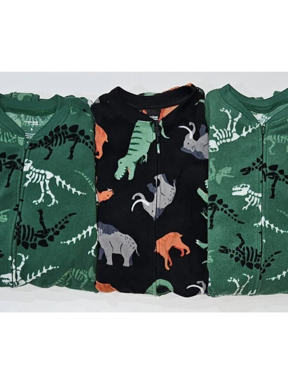 3 Carter's Simple Joys Footie Pajamas Lot Boys Size 6 Dinosaurs Black Green